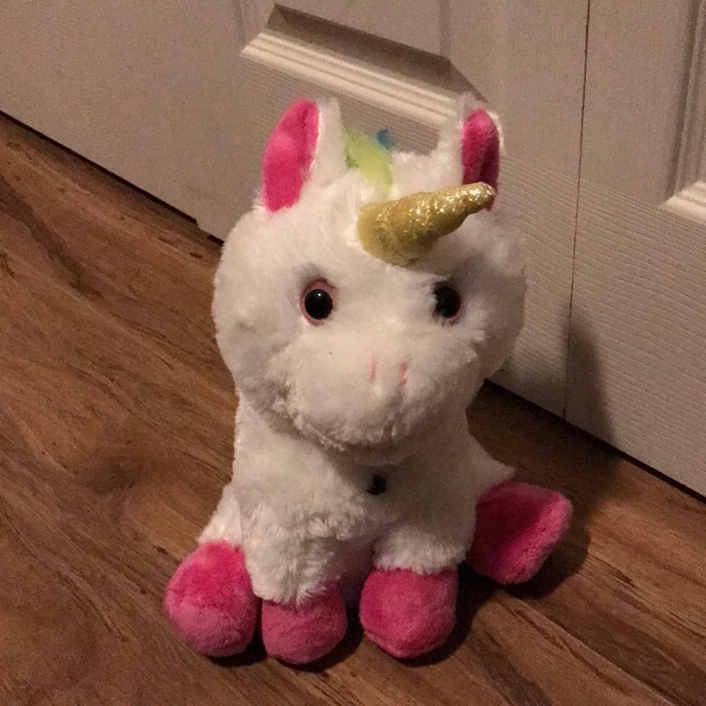 White & Pink Unicorn Plush with Gold Horn